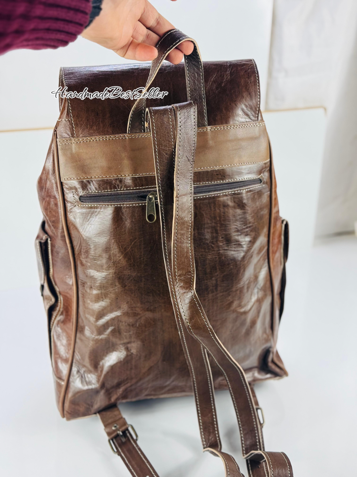 HandmadeBestSeller – wholesale Backpack – Unisex – Handmade Leather Backpack – Multi-Pocket Travel Bag20