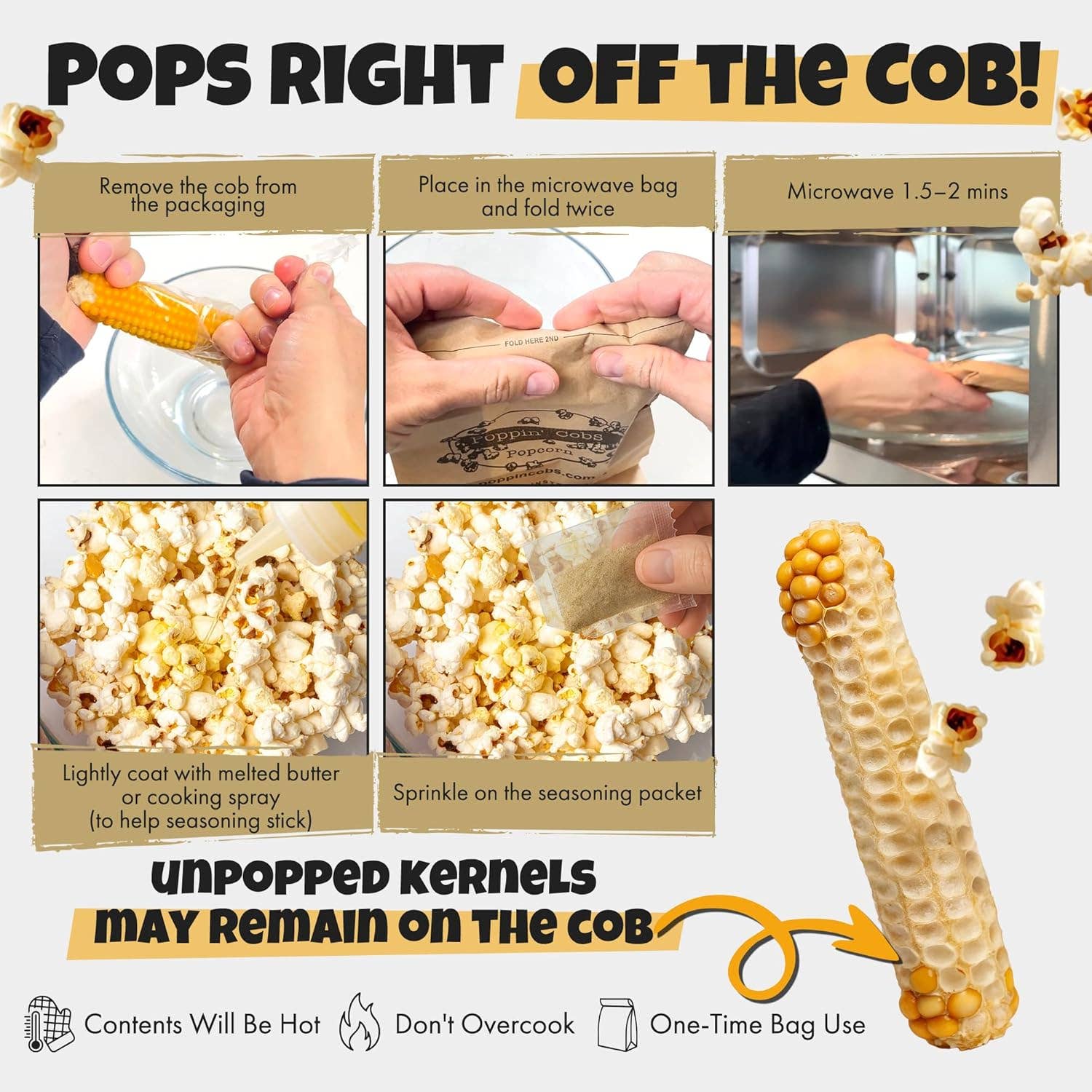 Poppin' Cobs Popcorn - Wholesale Popcorn - Popcorn on the Cob with Buttery Garlic Seasoning 6