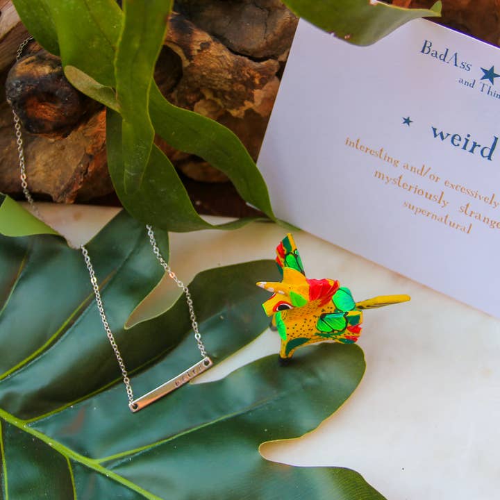 weird handstamped skinny bar necklace for wholesale by BadAss Baubles and Things