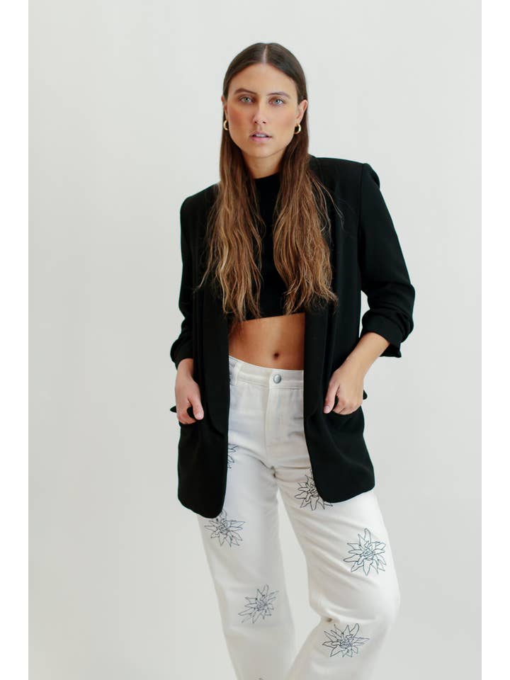 Alesia Designs - Wholesale Jeans - Women's - White Embroidery Wide Leg Jean