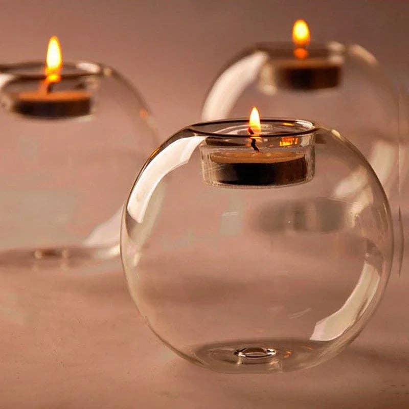 BlakOutlet - Vente Bougeoirs - Photophore rond creux en verre transparent pour salon, décoration de mariage et intérieur3