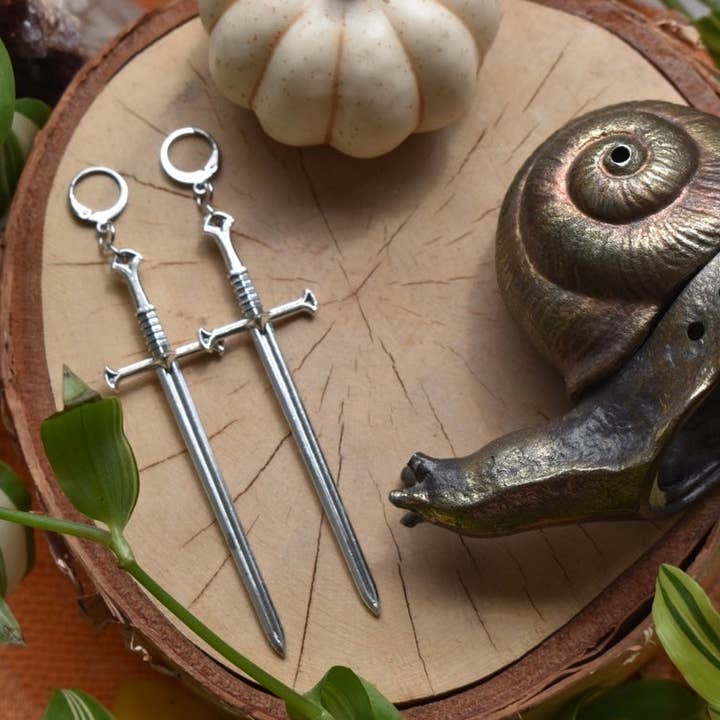 Sword Earrings - Dagger - Silver Plated - Statement for wholesale by Earth Star Healing Collective