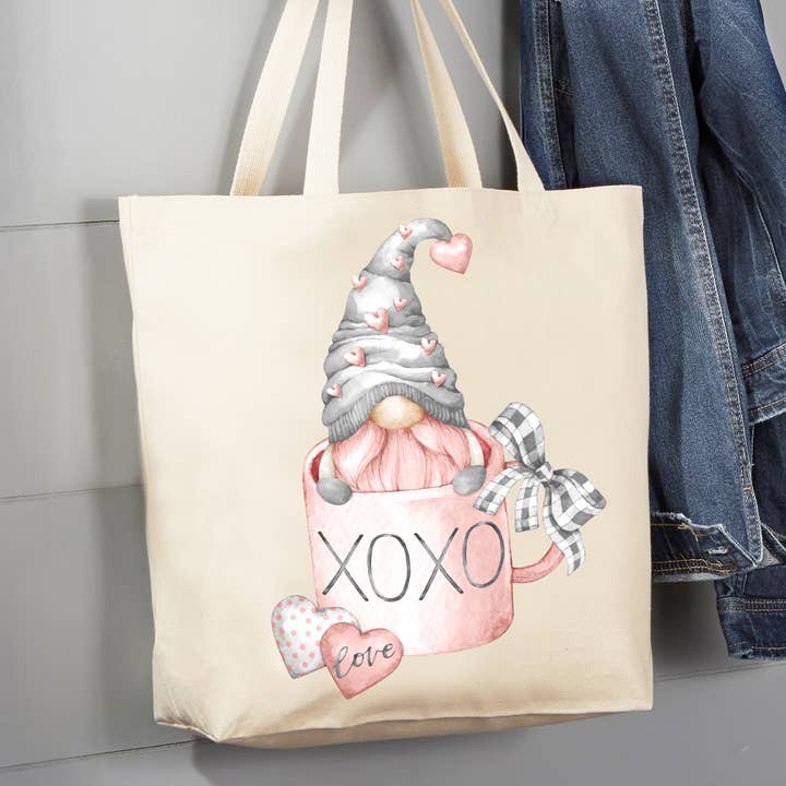 Valentine Gnome Love Coffee Cup 12 oz Cotton Tote Bag for wholesale by Avery Lane Gifts