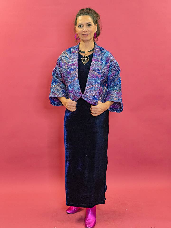 Vestido Maxi de Terciopelo en Medianoche para venta al por mayor de Megan Crook Textiles