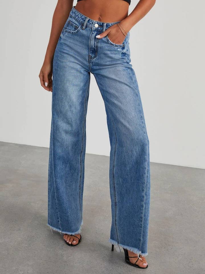 Pantalon en jean taille haute Jeans à jambes larges DPP3020 pour la vente par Dipped Shop