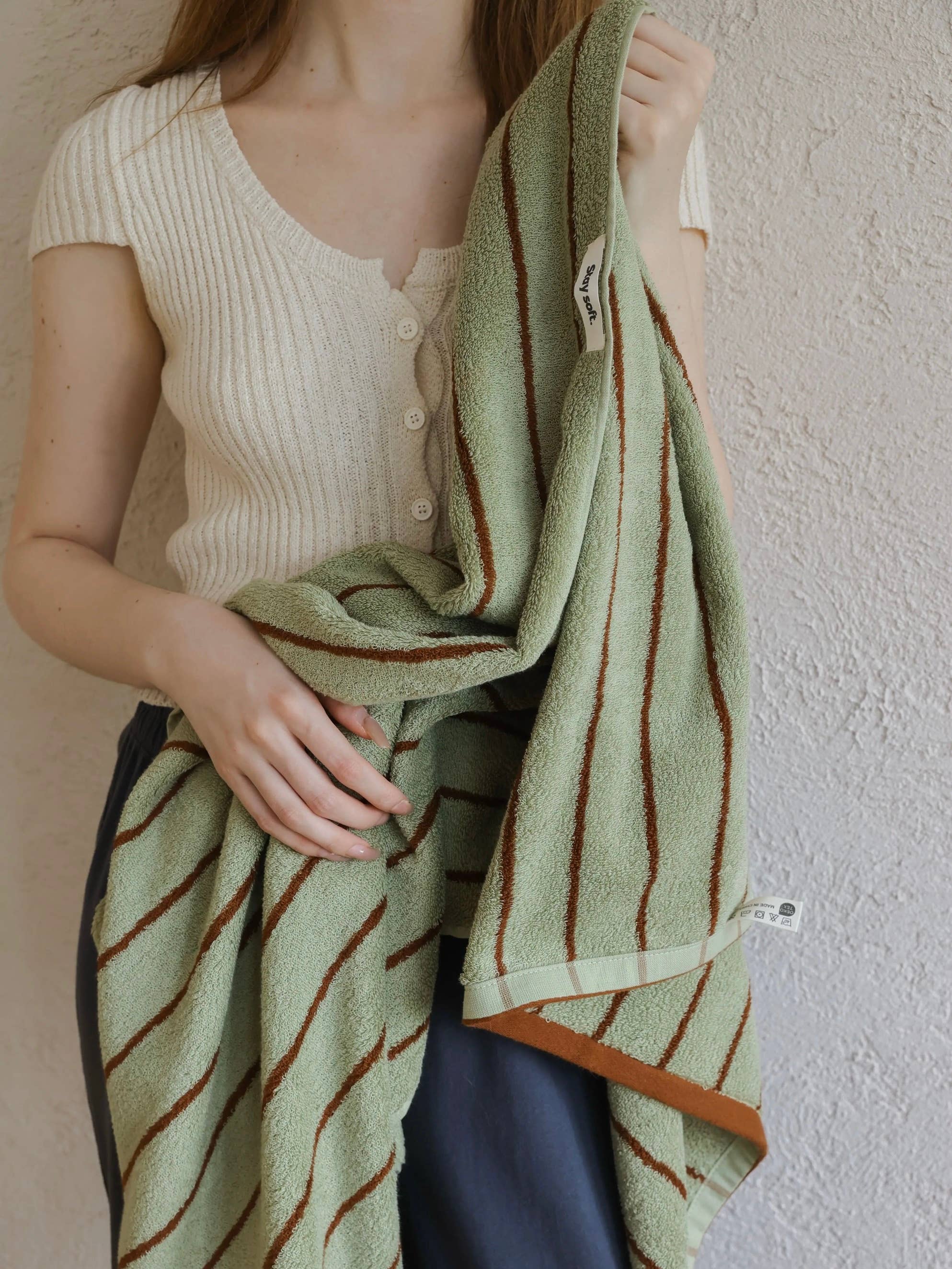 INSPECIAL HOME - Wholesale Bath Towel - 100% Cotton Retro Earthy-tone Pinstripe Soft Plush Towel 8