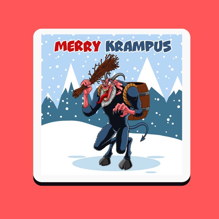 Merry Krampus Christmas Themed Coaster Pagan Goth for wholesale by The Purple Spell
