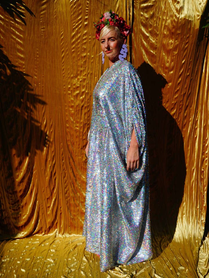 Fumbalinas - Wholesale Kaftan - Women's - Silver Metallic Holographic/ Sequin Kaftan Gown / Dress12
