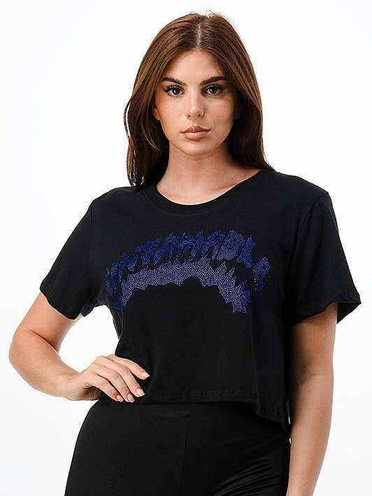 Untamable Rhinestone Crop Top for wholesale by Purple Candy Jeans