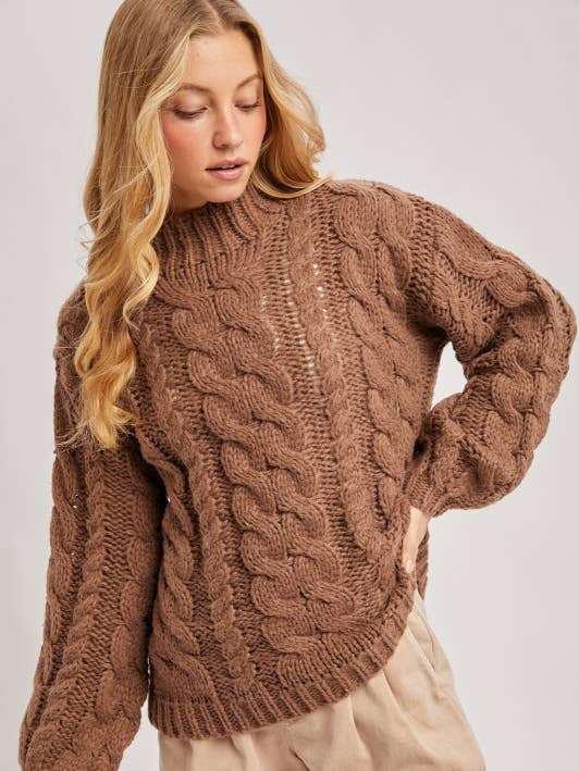 Maglione a Collo Alto a Maglia Grossa con Treccia per la vendita all'ingrosso da parte di Pink Irene Wholesale