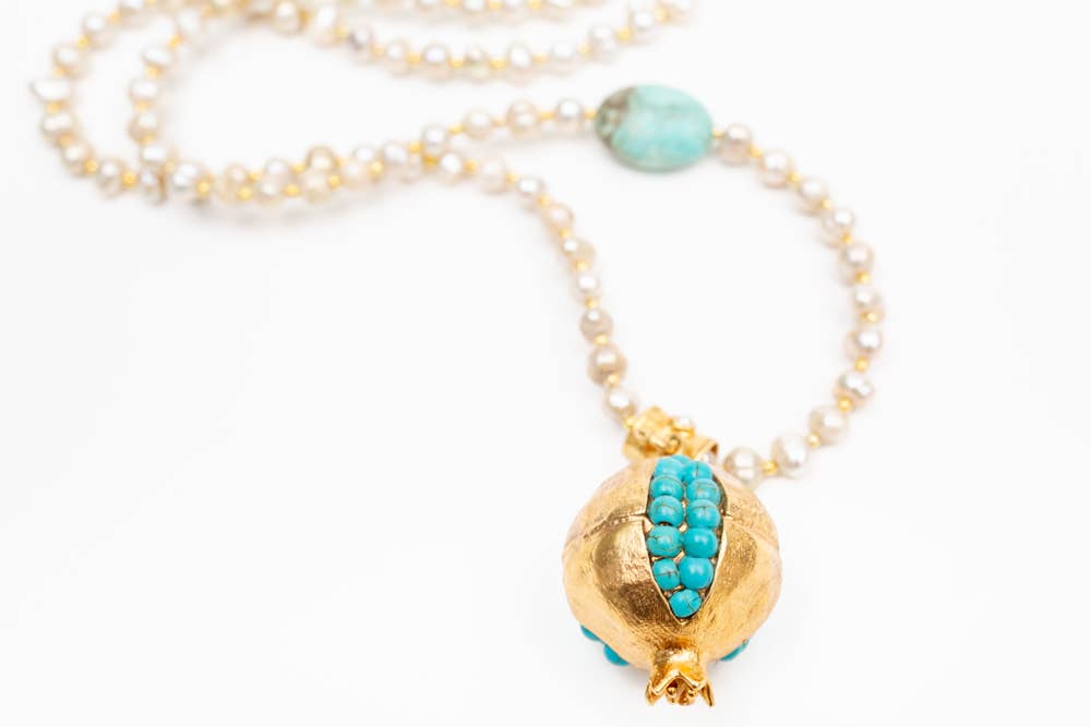 Spanish & Sisters - Wholesale Pendant/Charm Necklace - POMEGRANATE PEARL PENDANT - TURQUOISE1