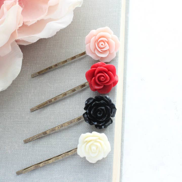 A Pocket of Posies - Wholesale Bobby Pin - Women's - Flower Bobby Pins - Pink and Black
