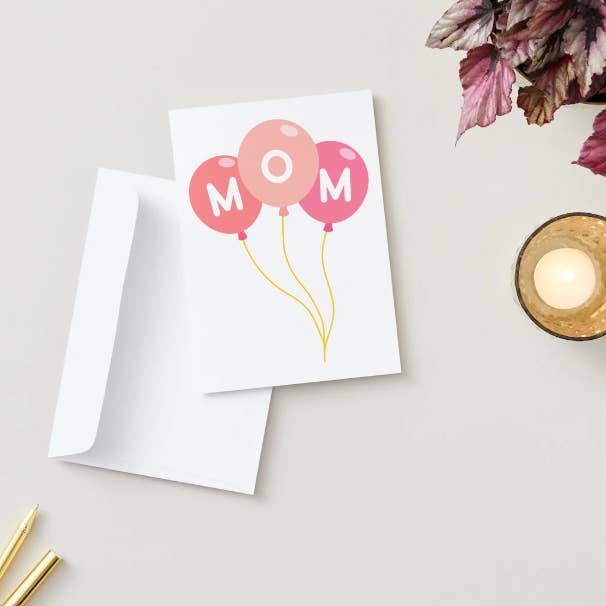 Mom Balloon Mother's Day Card, Pink Minimalist Greeting, Modern Design (5x7 Inch) for wholesale by Allison Kay Designs Co.