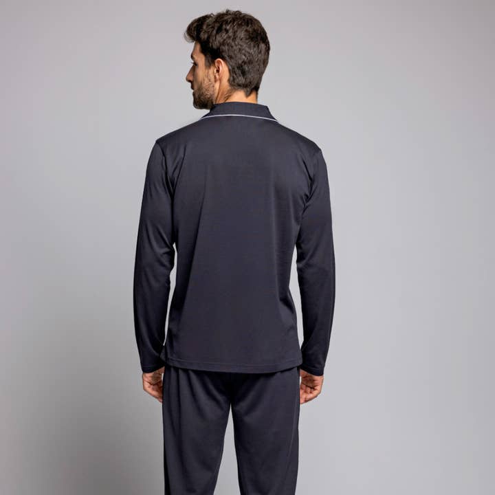 ZD Zero Defects - Wholesale Sleepwear Set - Men's - Navy blue winter pajama set 100% mercerized cotton