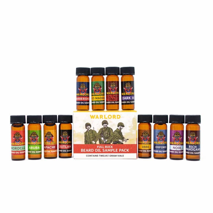 Warlord - Men's Grooming Essentials | Veteran Owned - Wholesale Beard Styling Product - Full Ruck Beard Oil Sample Pack1