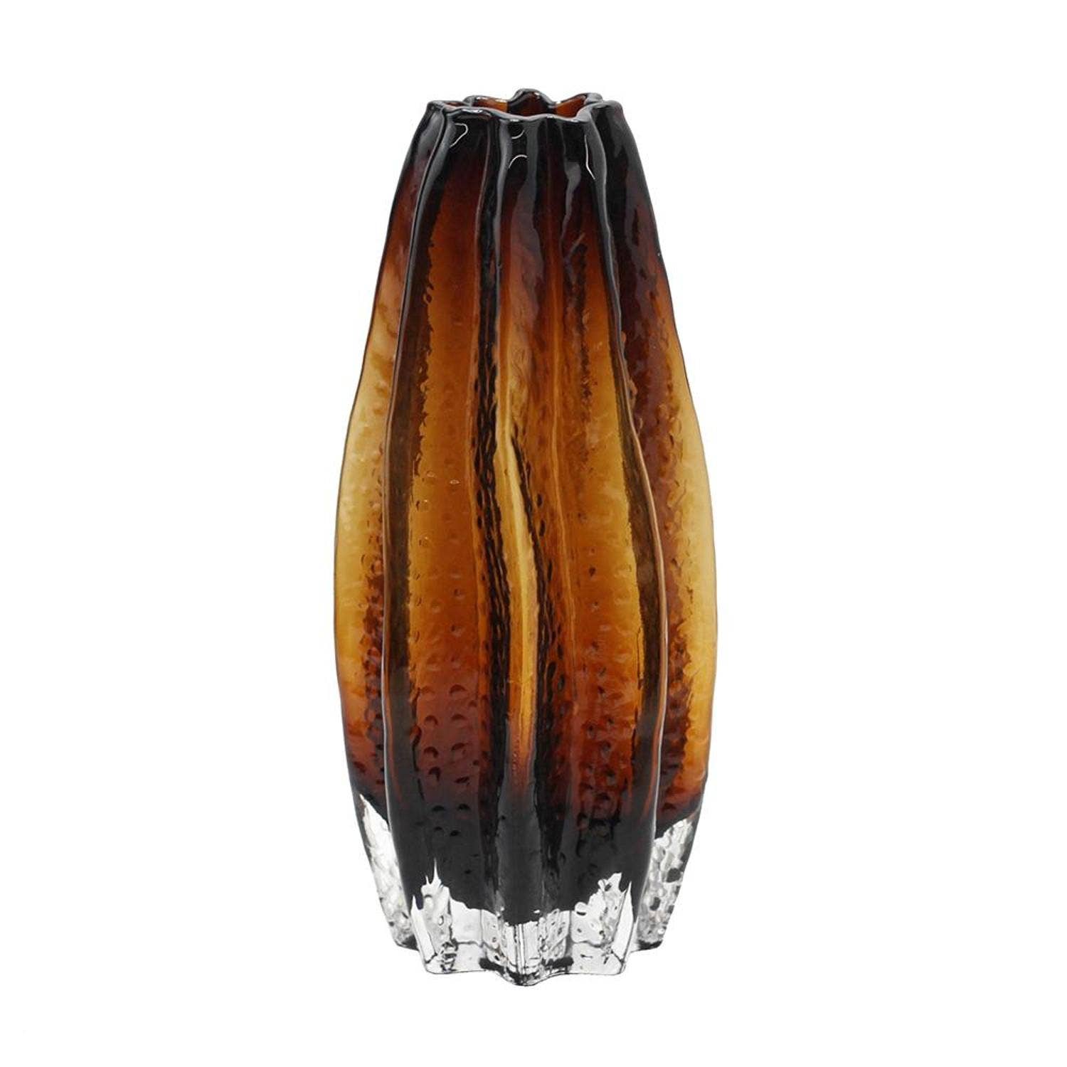HomeRoots - Wholesale Vase - 12" Burnt Umber Wavy Glass Table Vase0