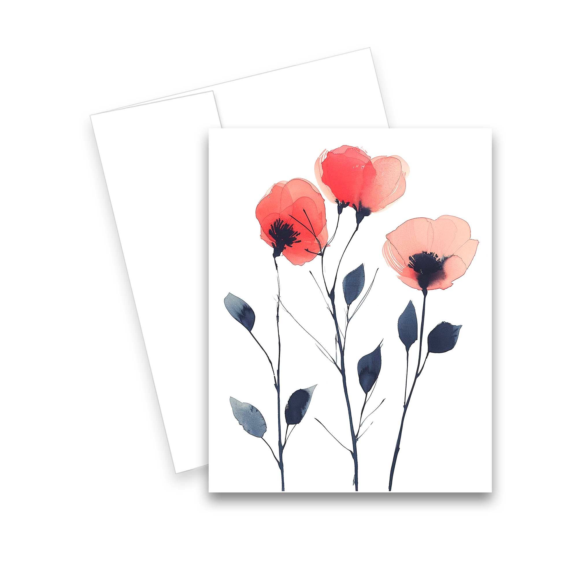 Aria Rae - Wholesale Everyday Greeting Card - Assorted Watercolor Flowers Greeting Cards, Set of 63
