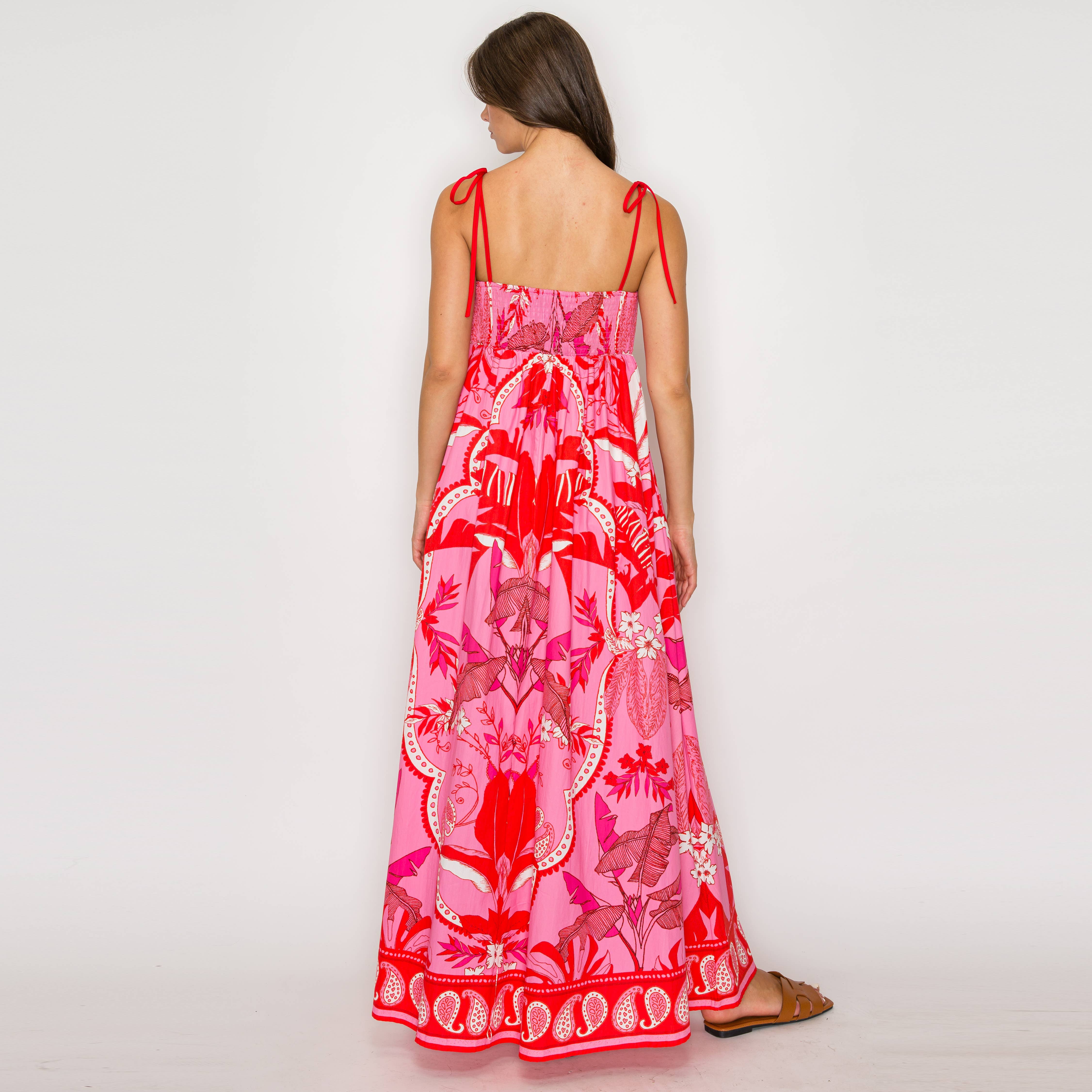 LoveWednesday – wholesale Dress – Women's – Red & Pink Wild Jungle Print Maxi Dress - LWD29012