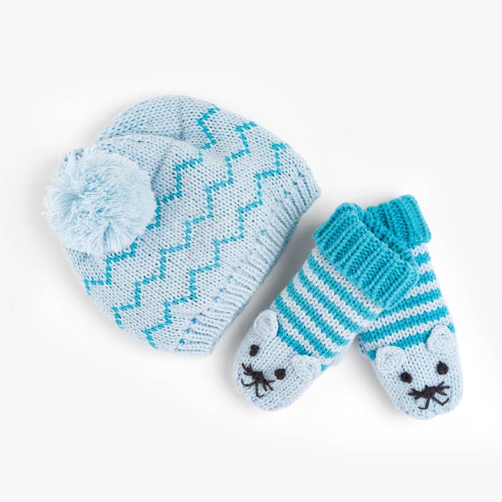 Peppercorn Kids - Wholesale Mittens - Kids - Knit Kitty Cat Mittens - Toddler / Little Kid/ Big Kid- Blue3