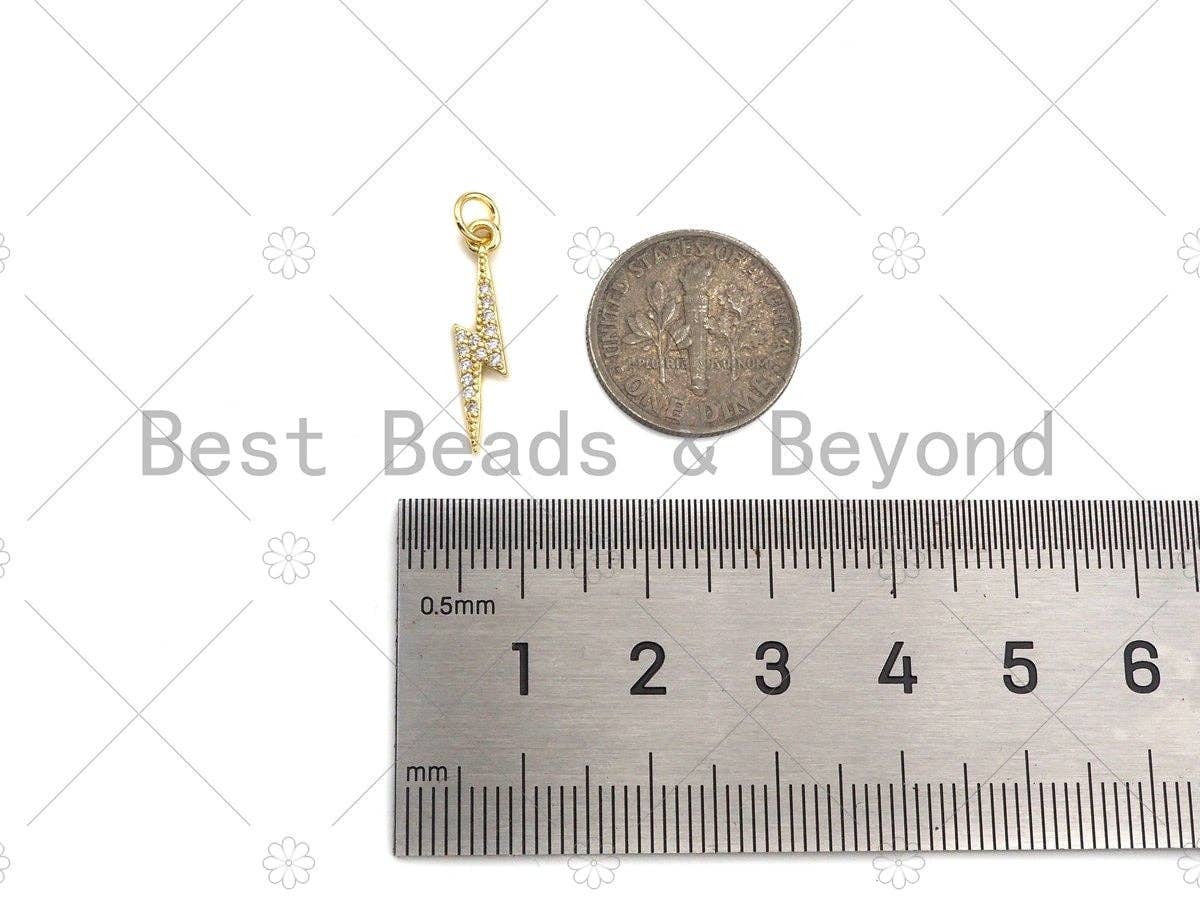 BestBeads&Beyond - Vente Breloques/médailles personnalisées - CZ Micro Pave Lightning Shape Pendentif/Charm, Charm Zirconia Cubic, Collier Bracelet Charm Pendentif,4x20mm, Sku #LD224