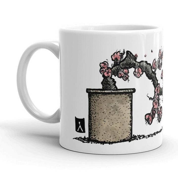 Cherry Tree Branch Pen & Ink Watercolor Illustration On Mug for wholesale by Bellavance Ink