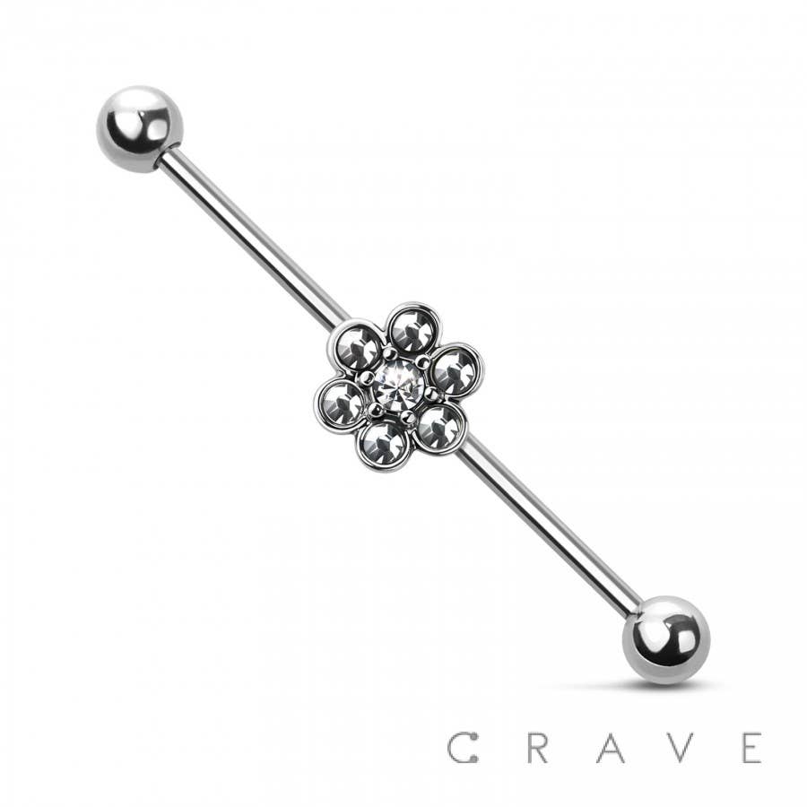 CRAVE – wholesale Nose ring – 316L SURGICAL STEEL GEM FLOWER INDUSTRIAL BARBELL0