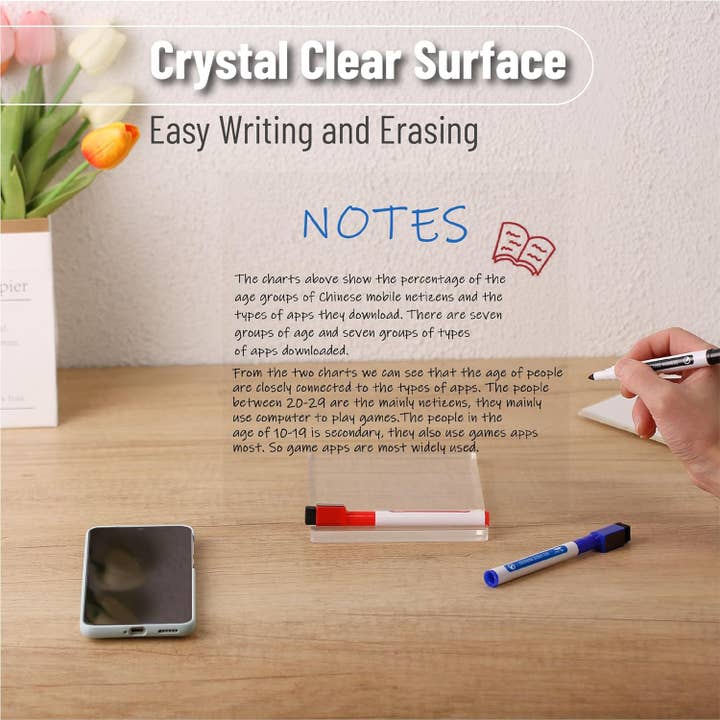 Mr. Pen - Wholesale Whiteboard/Dry-Erase Board - Mr. Pen 10" x 10" Clear Acrylic Board with Stand3