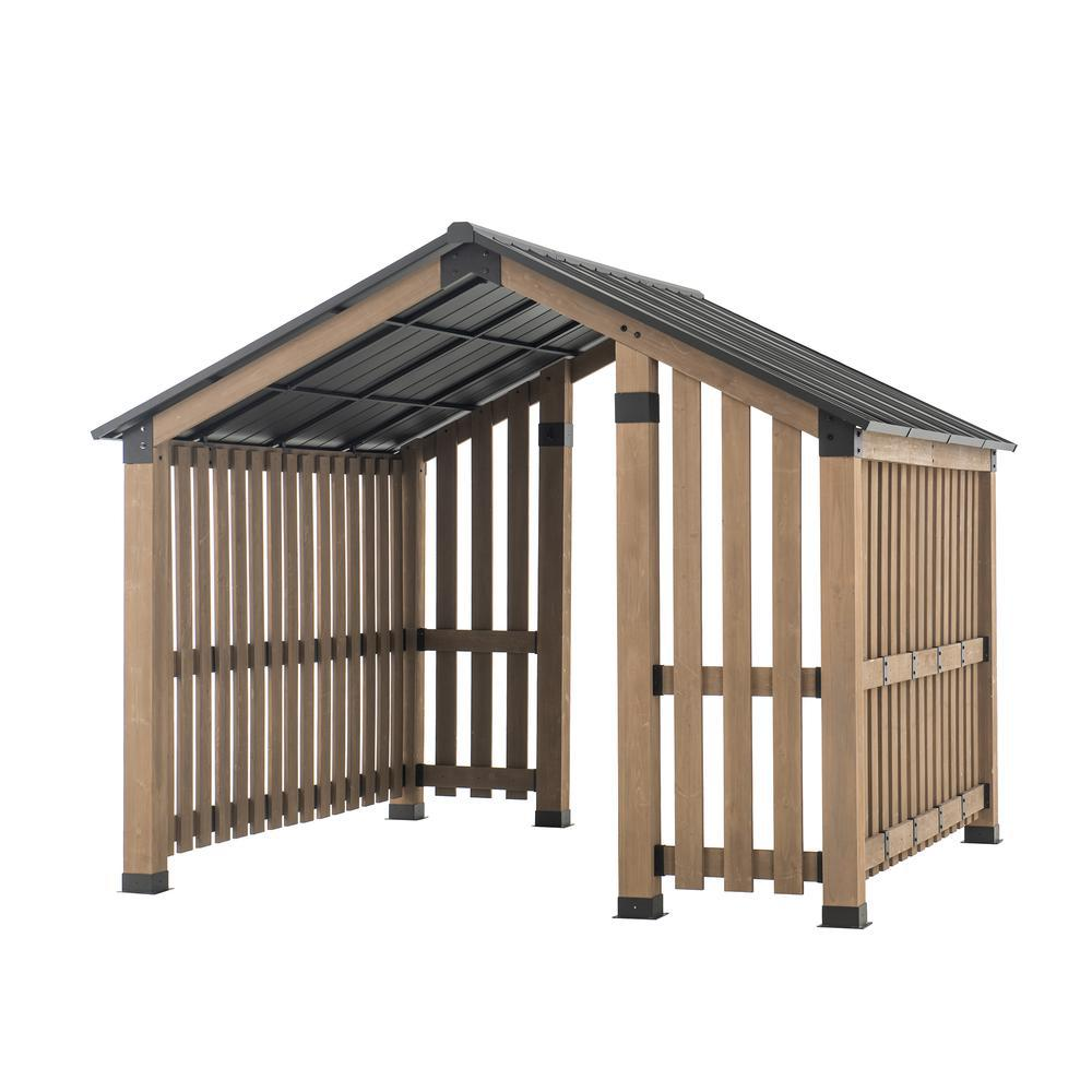 Giniverse108 - Wholesale Outdoor Ornament/Decor - Sienna Outdoor Cedar Wood Framed Hot Tub Gazebo with Steel Hardtop, Matte Black9