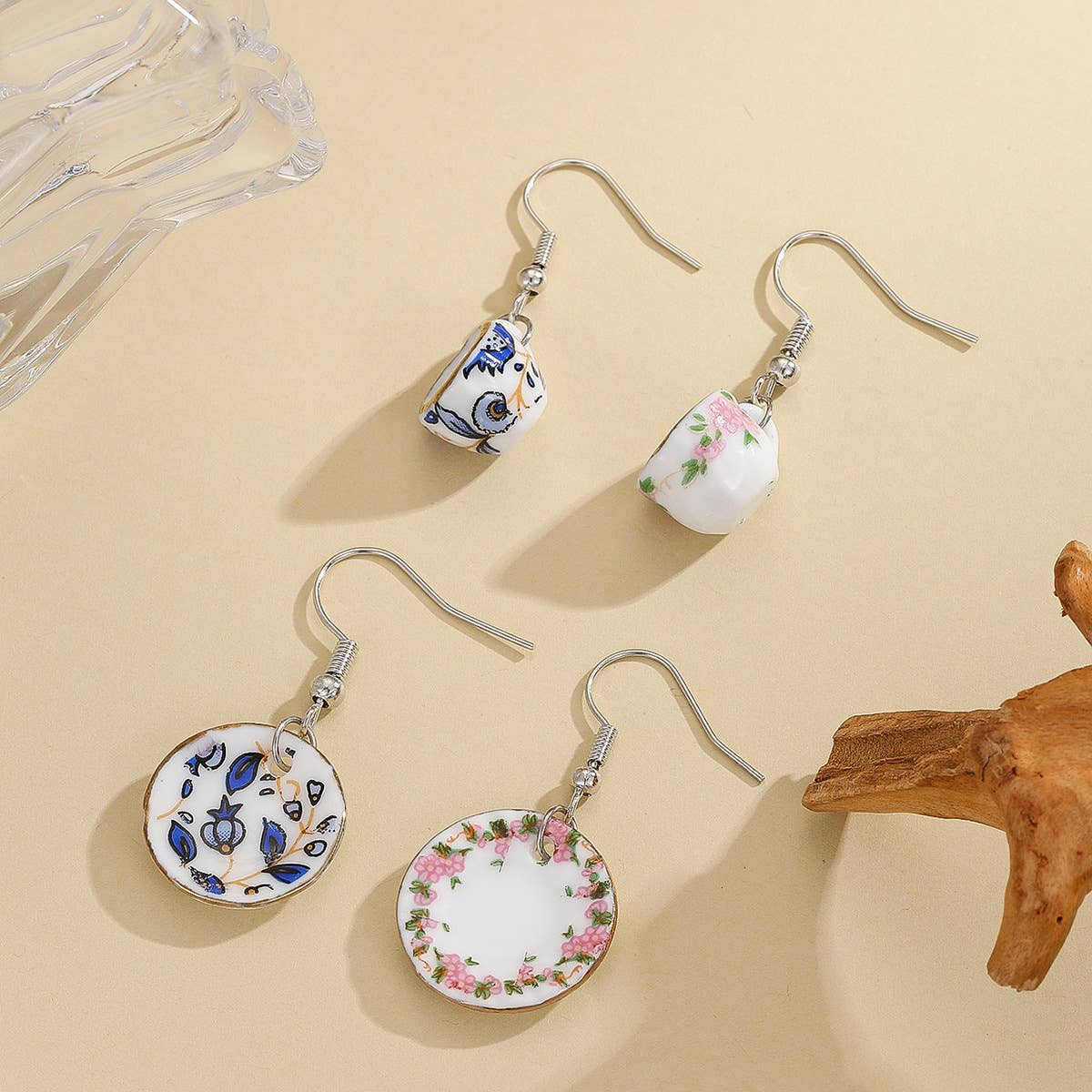 Tourtiwi - Wholesale Dangle Earrings - Charming Porcelain Style Teacup & Saucer Earrings11