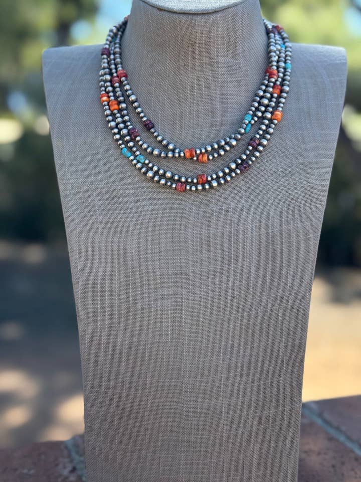 Sterling Silver & Multi Stone Beaded 4-6mm Necklace 72" for wholesale by Nizhonitradersllc