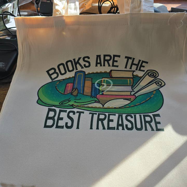 Bookish Dragon Sublimated Canvas Tote Bag for wholesale by Salt Birch