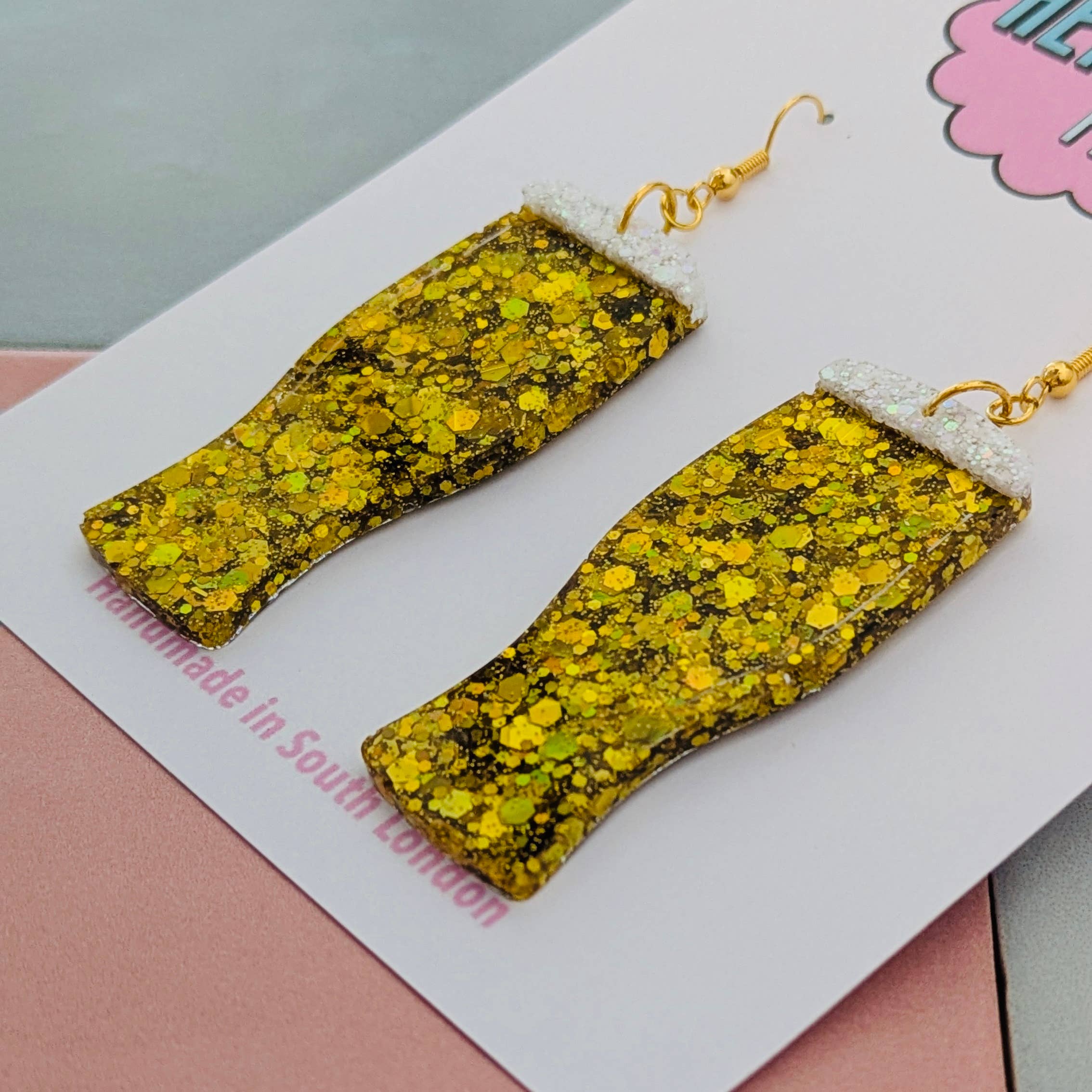 By Heather Filby – wholesale Dangle earrings – Pint Glass Glitter Resin Earrings7