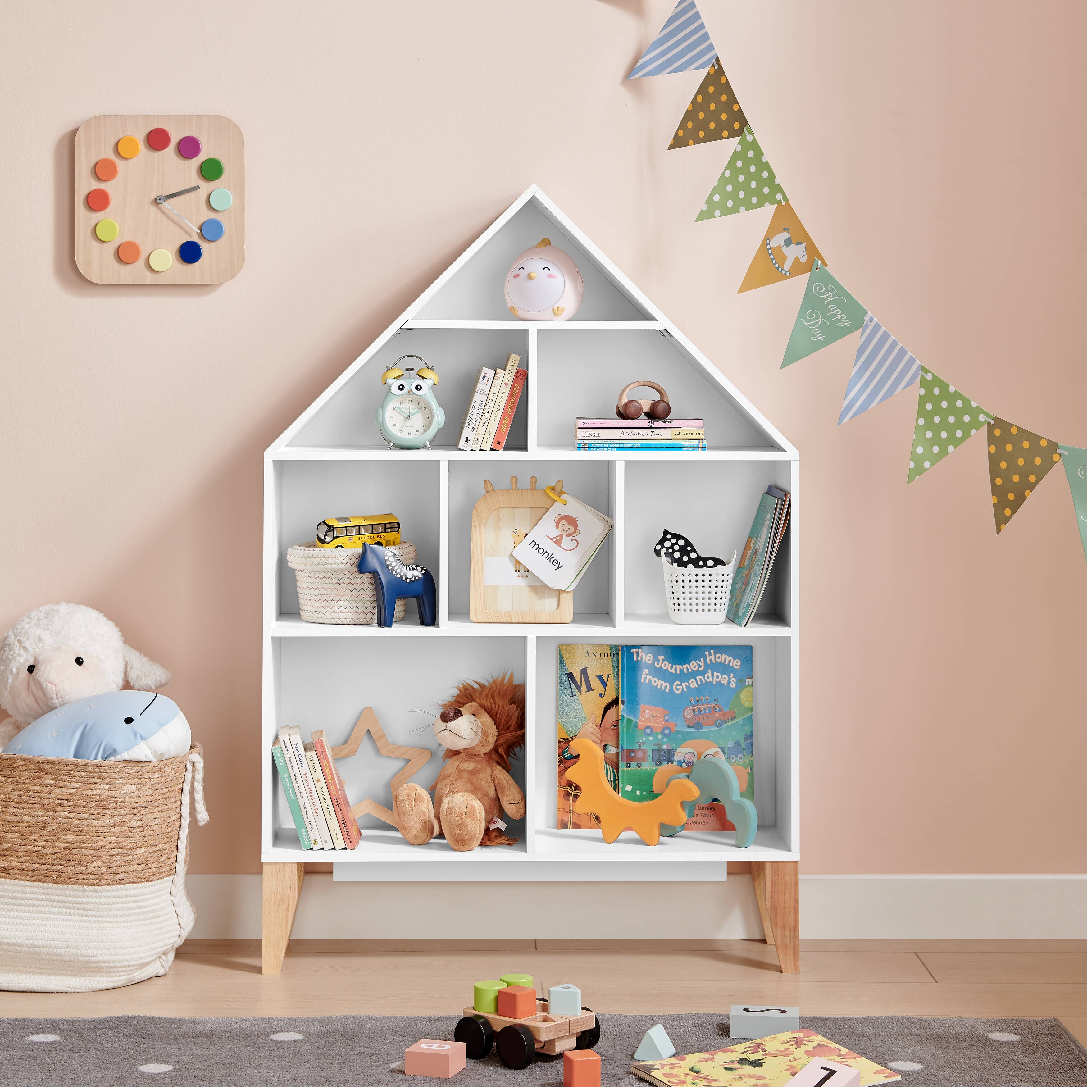 Danya B - Vente Bibliothèques - Étagère Steiner White Dollhouse pour enfants avec pieds en hêtre0