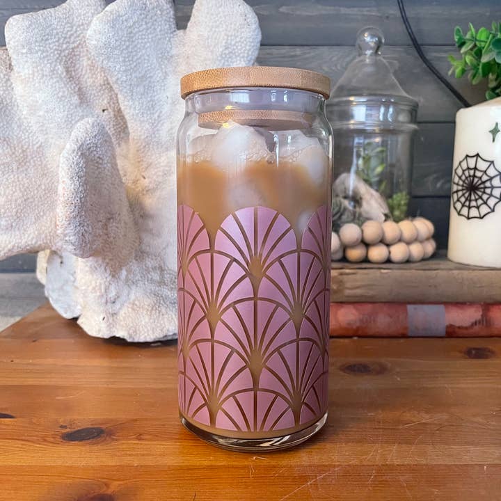 Art Deco 16 or 20 oz Glass Can for wholesale by Mickee Mariee