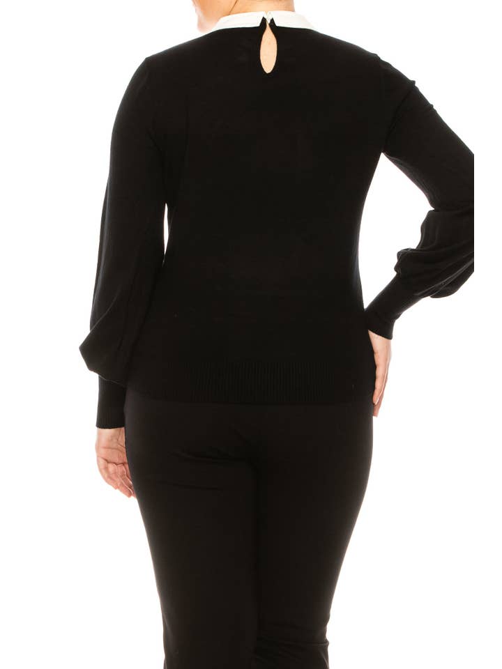 BLACK EGGSHELL Sioni Jeweled Collar Long Sleeve Sweater Top for wholesale on Faire1