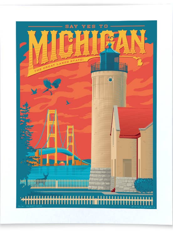 Say Yes to Michigan! - Vintage-Style Travel Art Print for wholesale by The Mighty Mitten