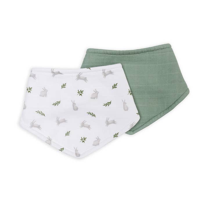 Bandana Slabbetjes – 2-Pack, Zacht & Absorberend, Konijntjes/Varen voor wholesale door Lulujo Baby