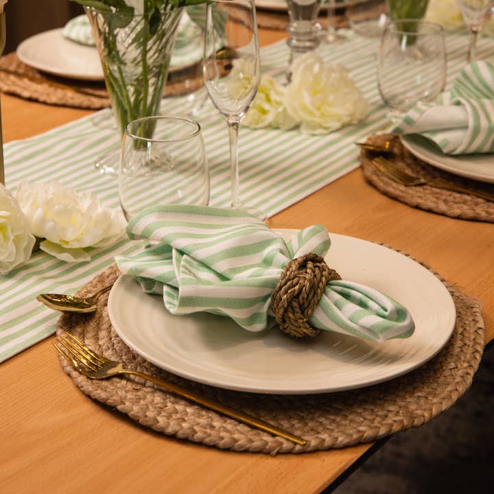 Top Tables Retail - Venta al por mayor Servilletas de tela - Juego de 4 servilletas con costura a rayas Georgia, salvia2