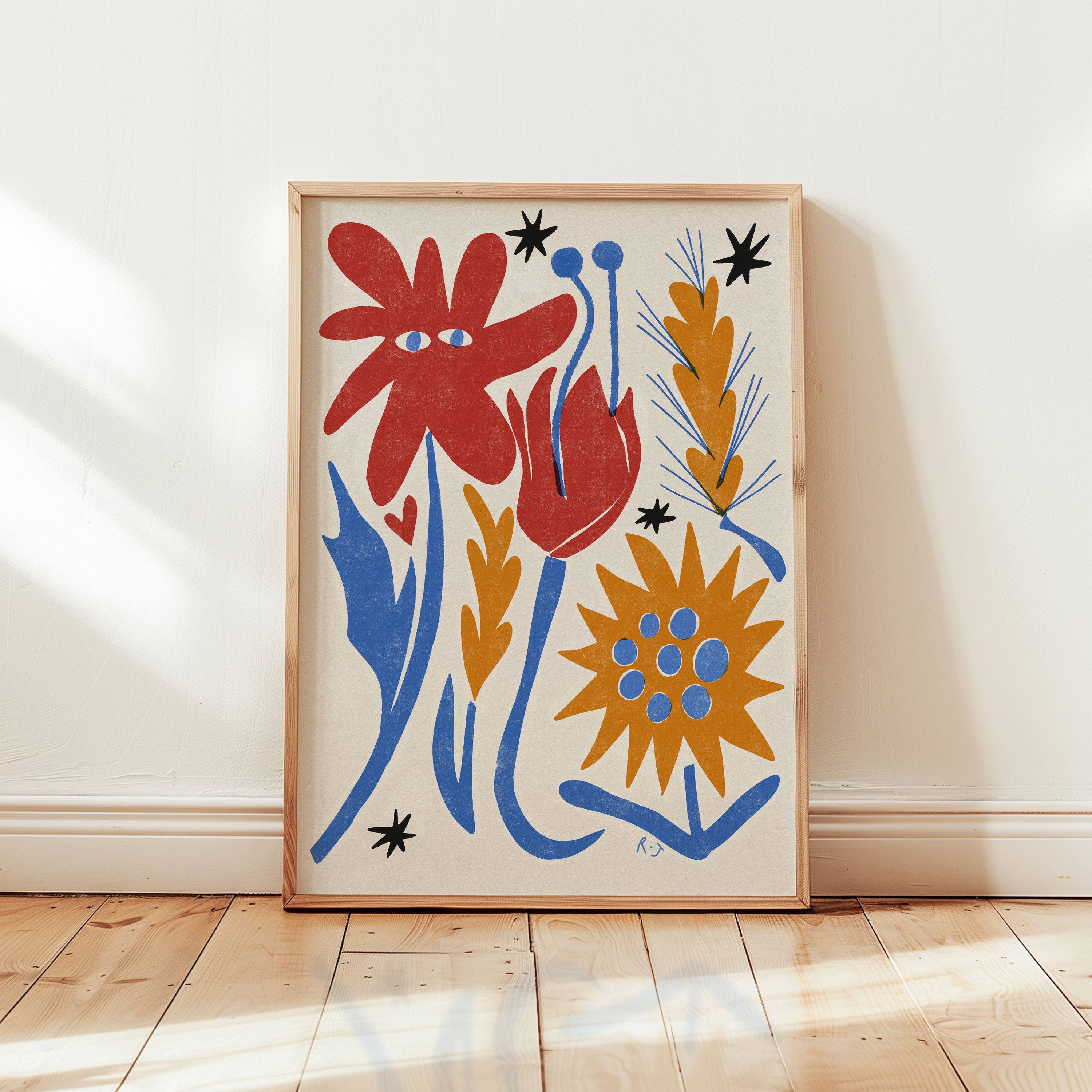 Rebecca Joy Ltd - Vente Affiche d'art - 'Buisson de Fleurs' | Floral | Ludique | Rétro | Impression Style Risographie