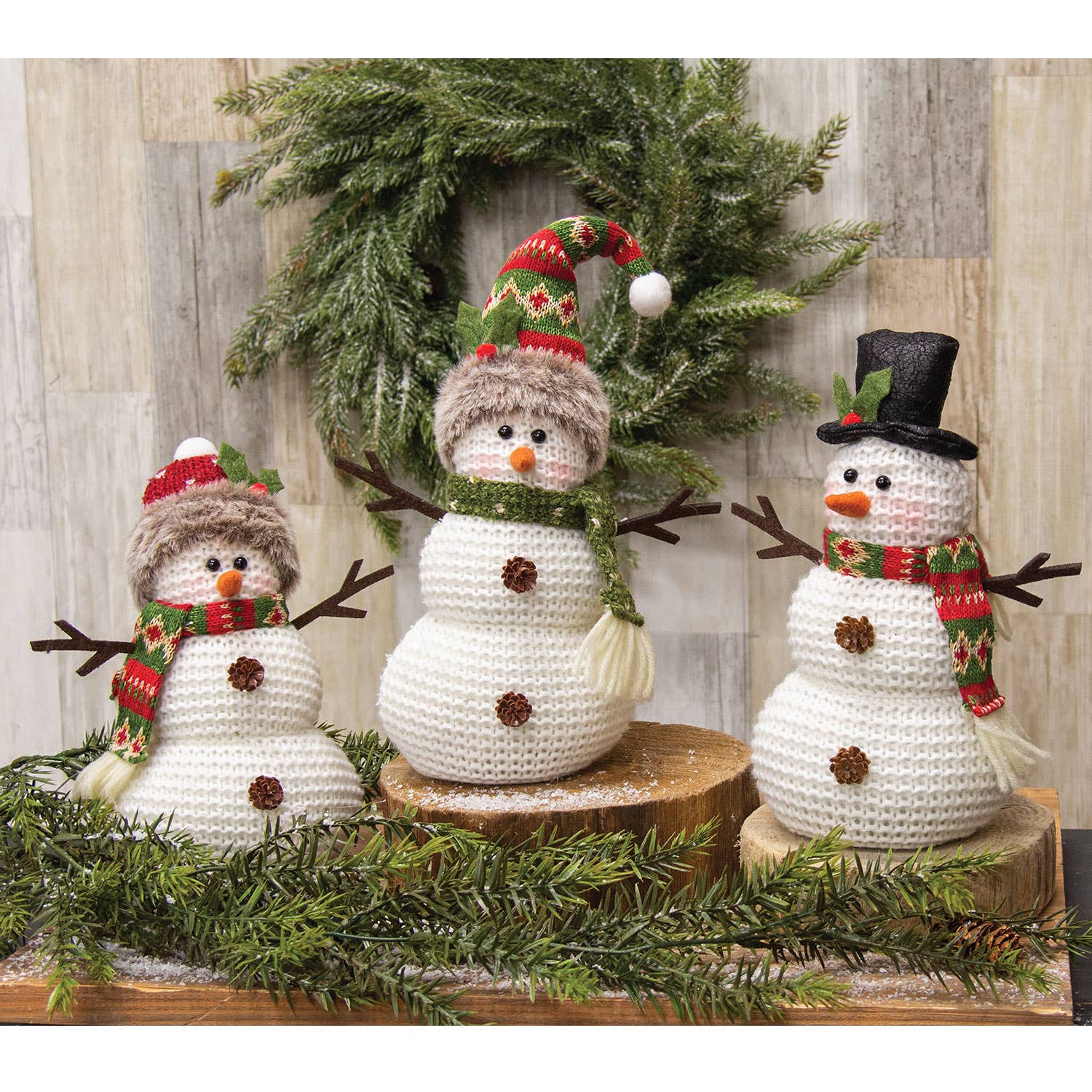 Bright Ideas - Wholesale Kerstdecoratie - Groene Nordic Knit Snowman Sitter, 3 Asstd.1