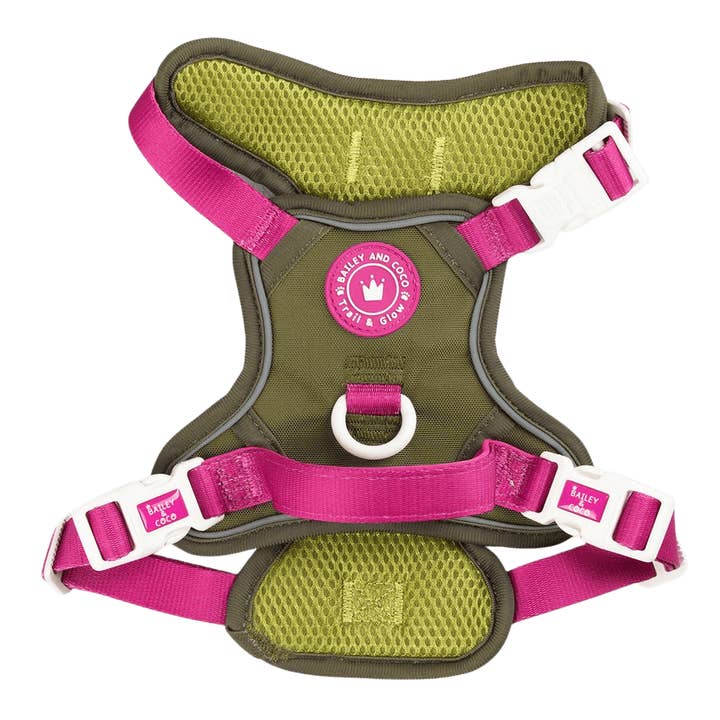 Trail & Glow Dog Harness - COLOUR DROPS® - Olive it Hot for wholesale by Bailey and Coco