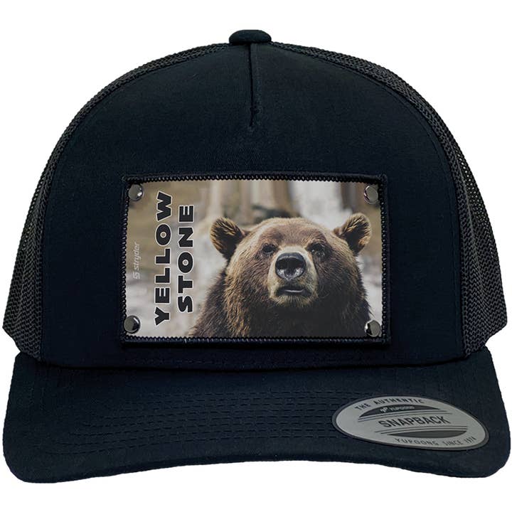 Yellowstone Bear YP6506 Black Trucker Snapback Hat for wholesale by Stryder Gear