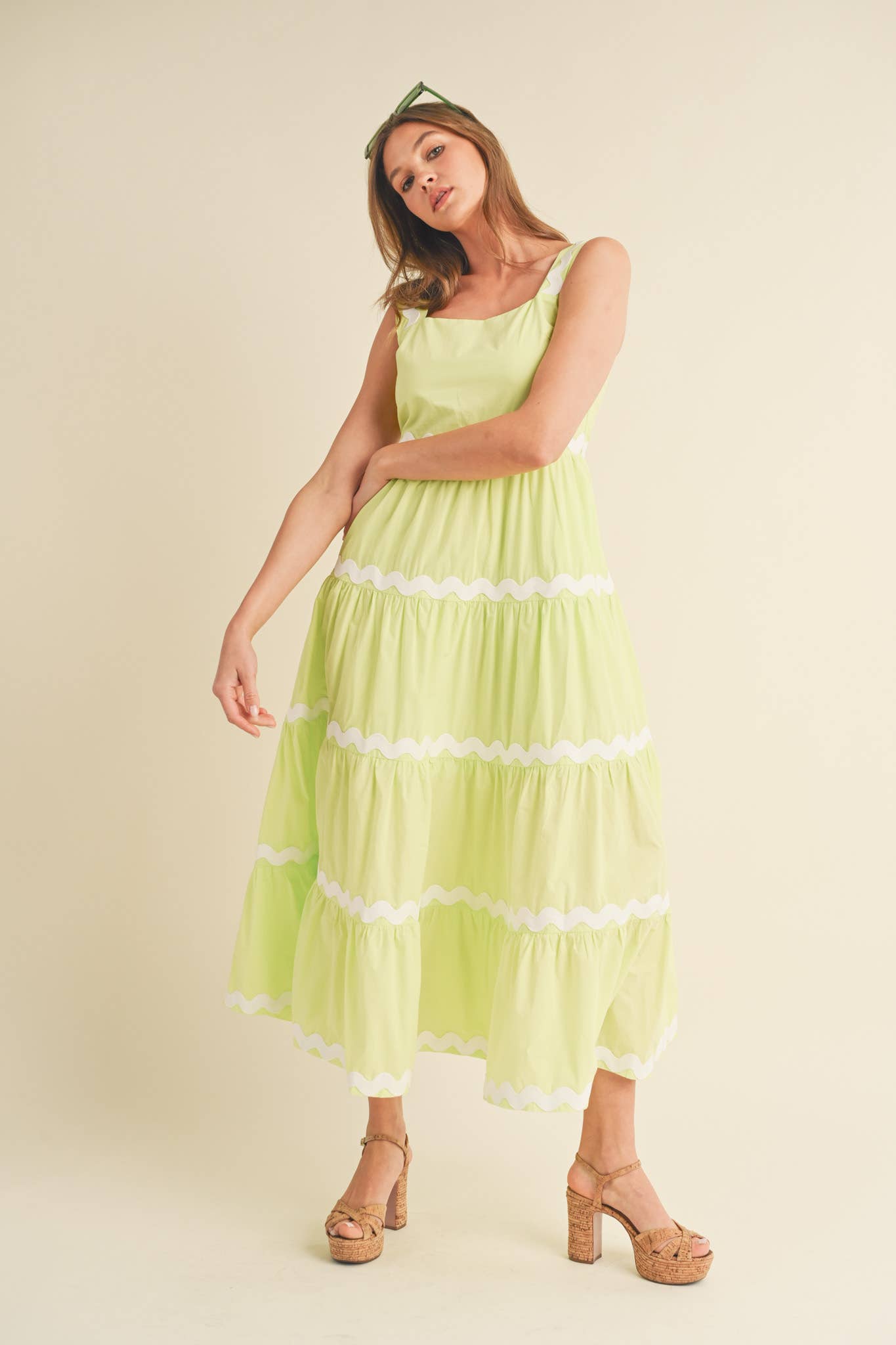 &MERCI - Wholesale Dress - Women's - TIERED RIC RAC TRIM MIDI DRESS MDR30742