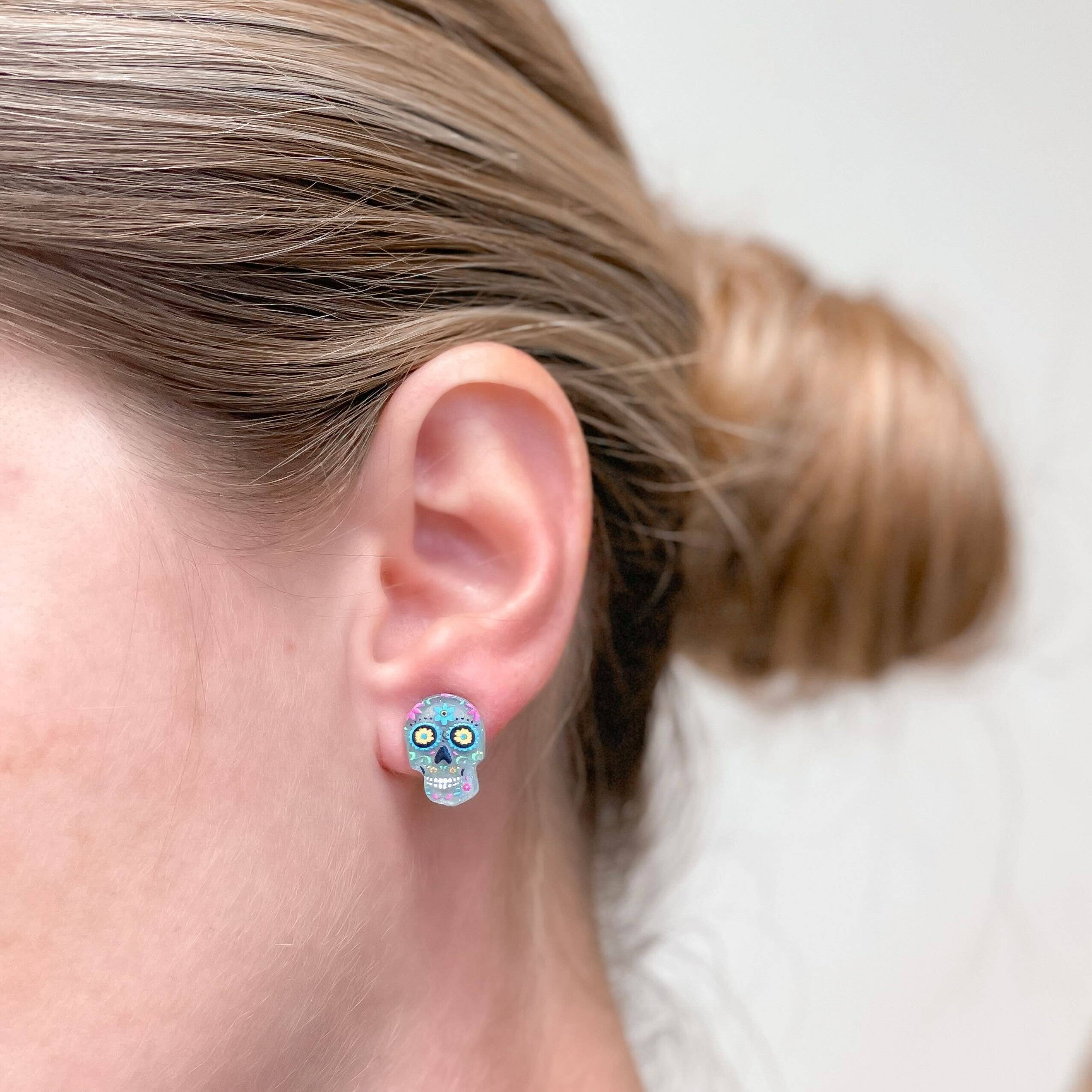 Prep Obsessed Wholesale - Wholesale Stud/Post Earrings - Printed Sugar Skull Stud Earrings3