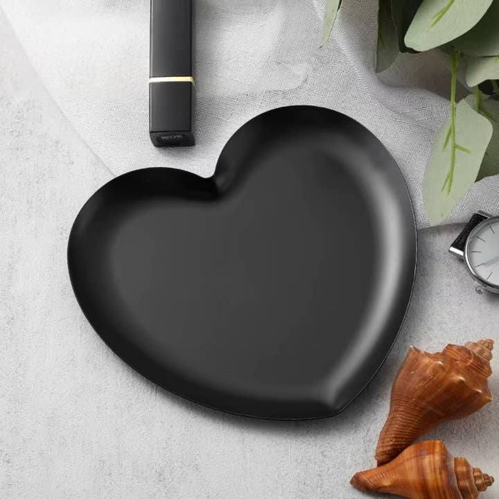 Magnifique Hearts - Wholesale Jewellery dish - Black Heart Ceramic Trinket Tray – 3.5" Modern Catchall Dish3