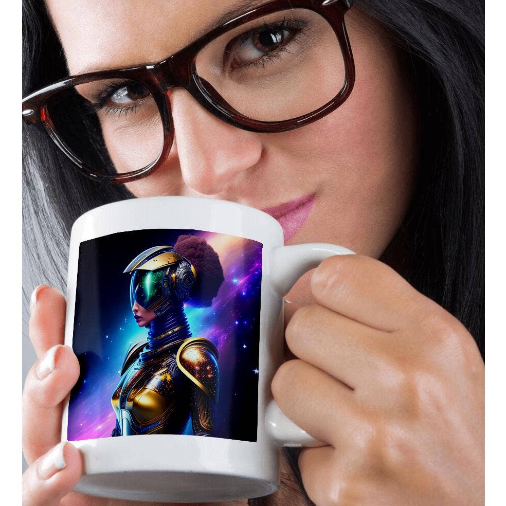 3dRose – wholesale Kaffekoppar – 3dRose, Futuristisk kvinnlig astronaut i rymden. Cool hjälm, rymdljuskonstgåva, Mugg9