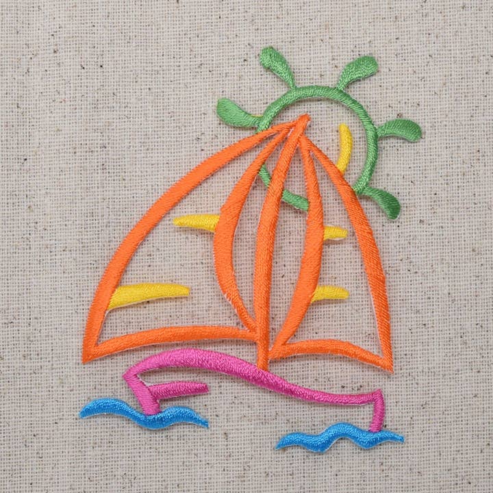Sailboat - Colorful Outline - Summer View - Ocean - Lake - Iron on Applique - Embroidered Patch - 150862 for wholesale by Wholesale Applique