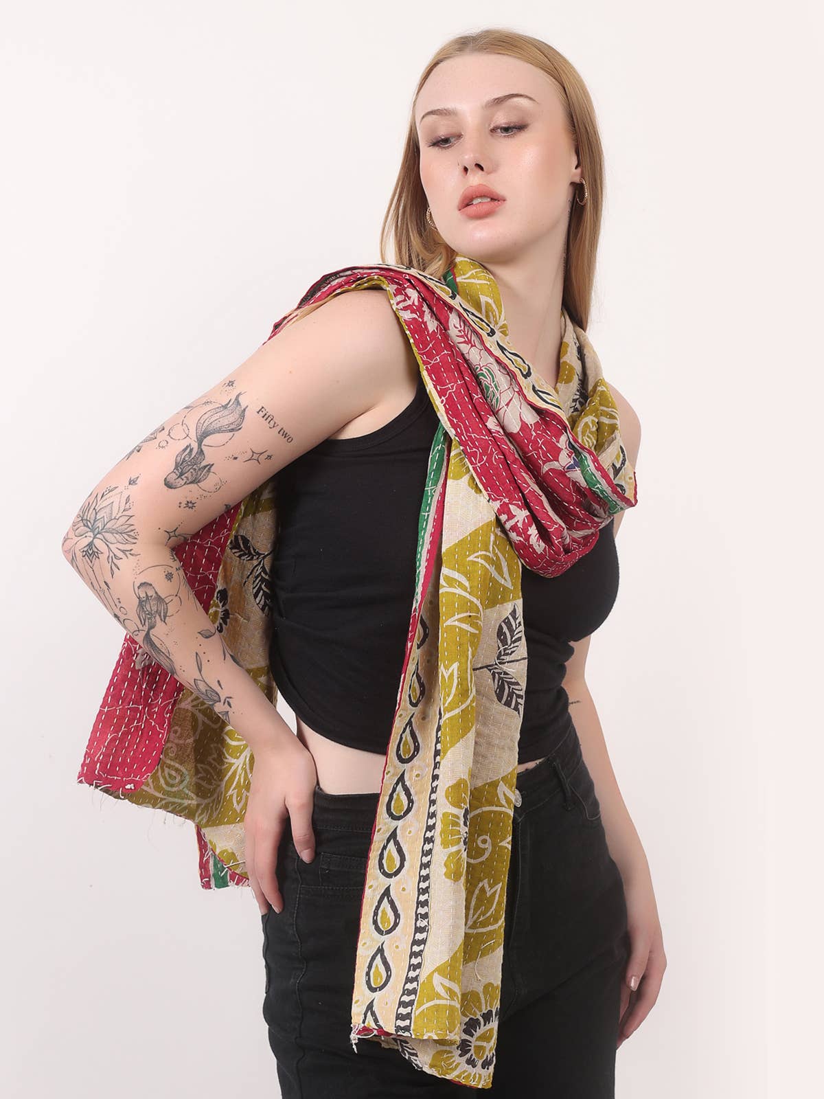 Wevez - Wholesale Scarf - Women's - Women Cover Up Vintage Reversible Kantha Scarf Wholesale Lot15