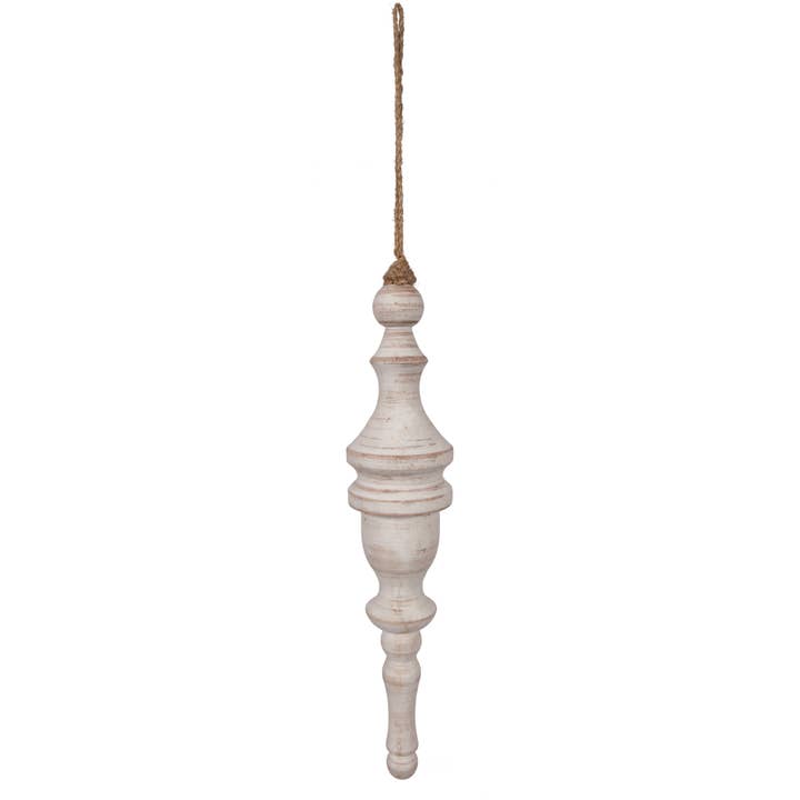 Vickerman 12" Whtwsh Turned Wood Finial Ornt 2/Bag for wholesale by Vickerman