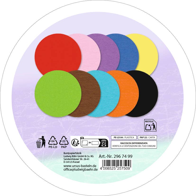 URSUS® / Buntpapierfabrik Ludwig Bähr GmbH & Co. KG - Vente Papier pour origami/kirigami - Feuilles de pliage en papier à dessin "Intensif", Ø 15 cm1